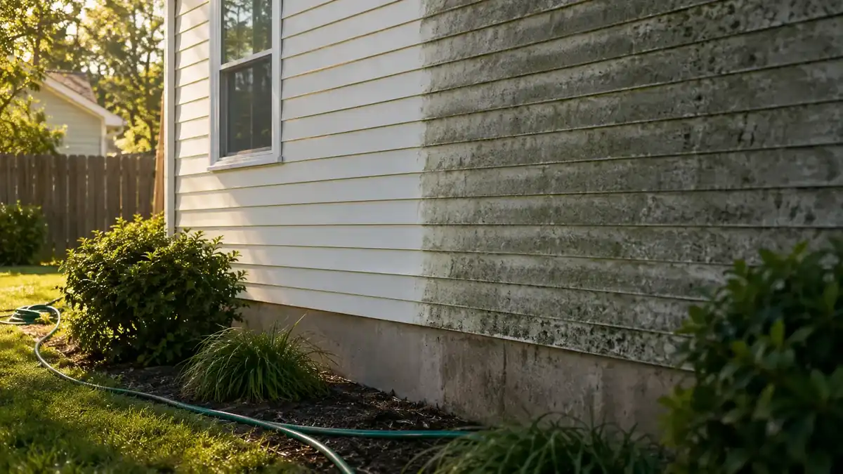 A home in Tampa with clean siding and a bright driveway after a wash