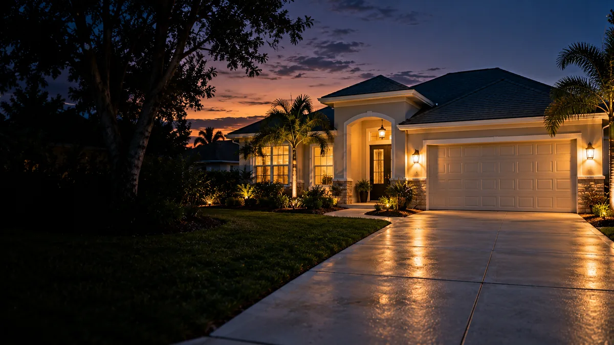 A home in Tampa with clean siding and a bright driveway after a wash