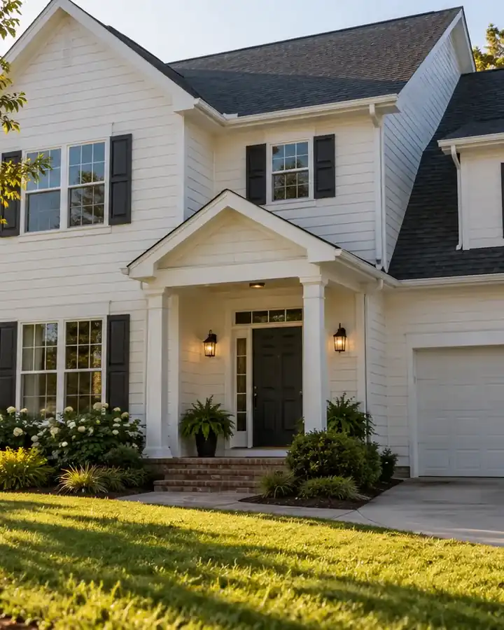 A two story home with clean bright siding after a soft wash